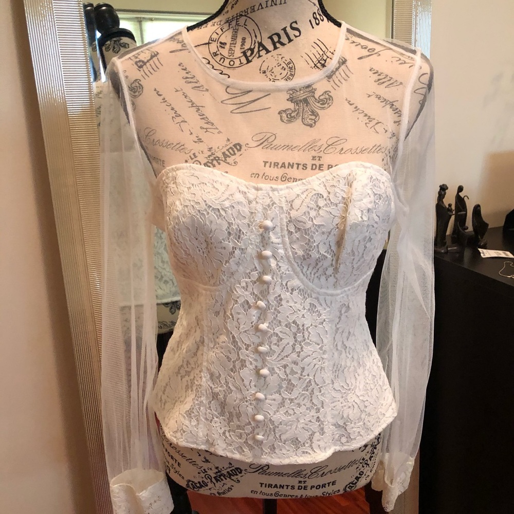 NWT White Sheer Long Sleeve and front top